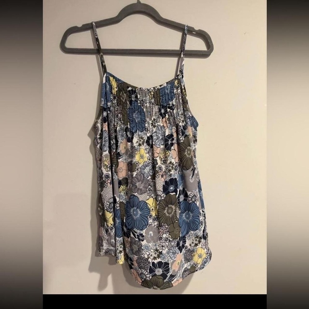 LOFT Outlet Floral Pleated Cami Top Blue Olive Green Yellow Medium